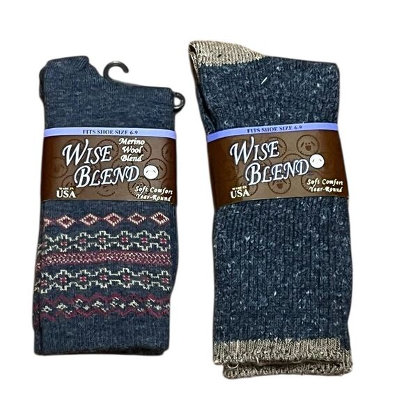 Merino Wool Blend Sock Bundle, 2 Pairs, Blue, Size 6-9, NWT - Picture 1 of 6